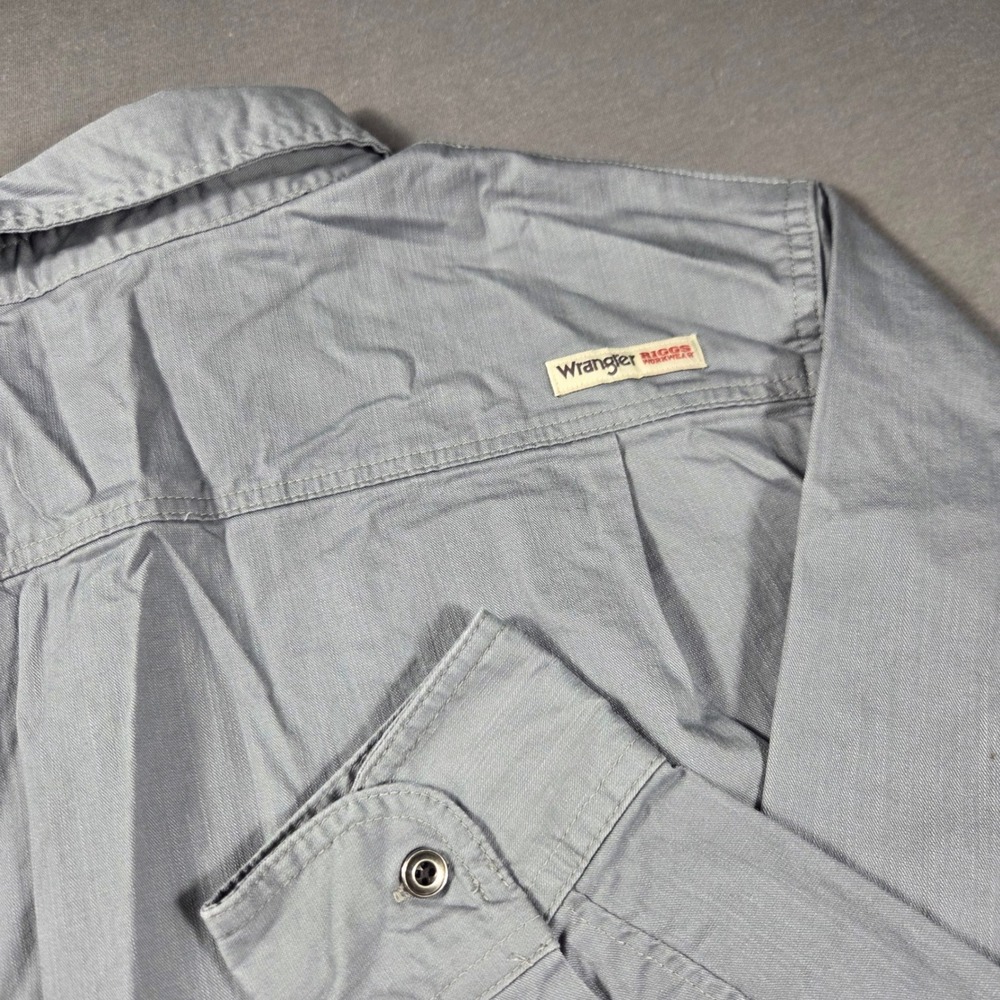 Wrangler RIGGS Workwear Mens XXL Gray Blue Long Sleeve Snap Button Utility Shirt